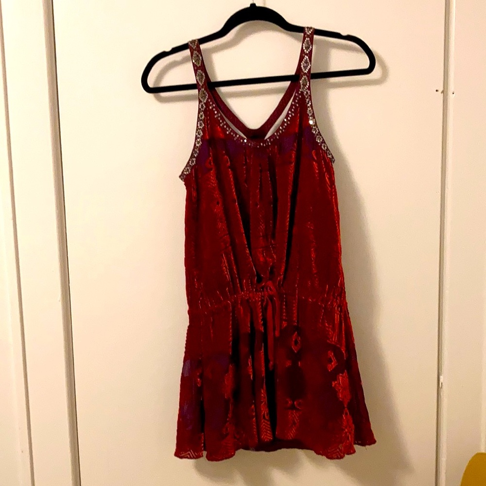 Free People Velvet Burnout Sequin Tunic.Red. Size 6 ( runs smaller)